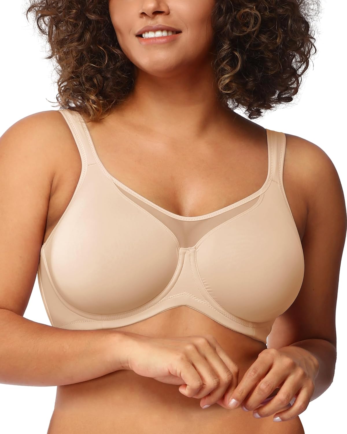 Full Coverage Bra - 女性用プラスサイズのミニマイザーブラ、フルカバークールコンフォートTシャツ、厚い胸用のアンダーワイヤー付きノンパッドブラ