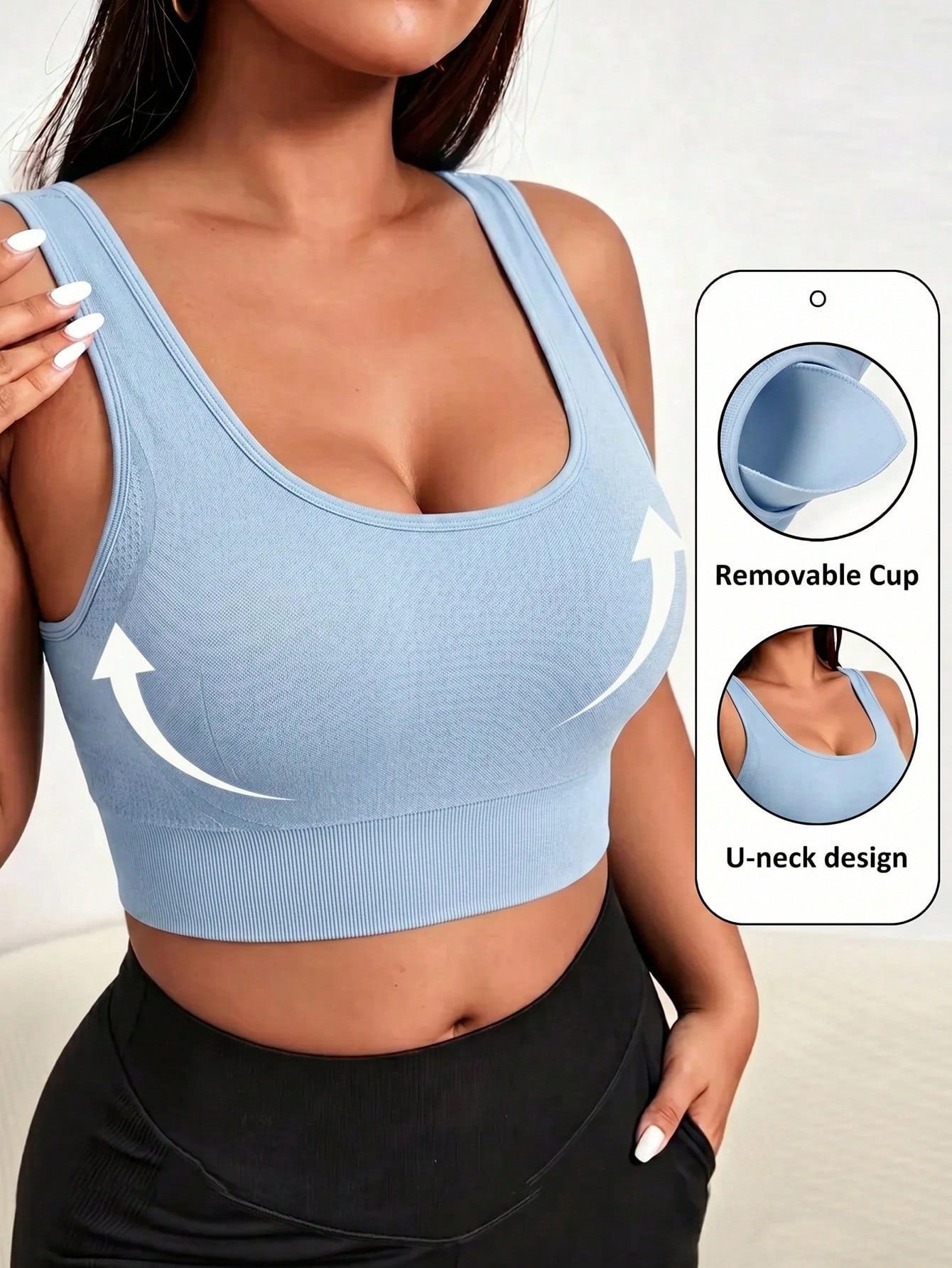 Sports Bra Racerback - 女性用プラスサイズシームレススポーツブラ、取り外し可能なパッド付きレーサーバックUネックプッシュアップヨガブラ、ハイサポートワークアウトジムブラ