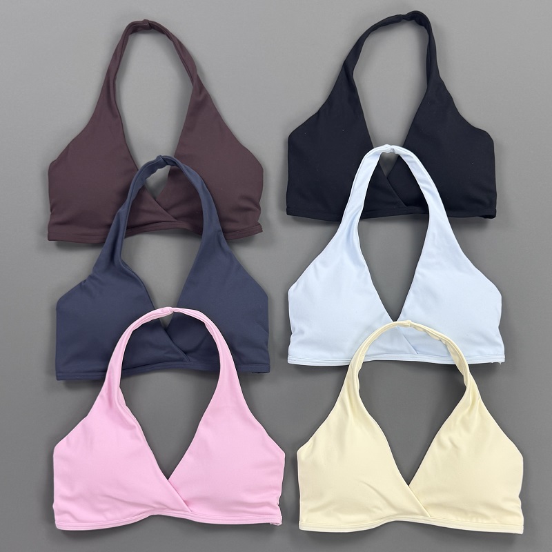 Sports Bra Racerback - ジムトップ レディース ホルターネック スポーツブラ フロントクロス Vネック