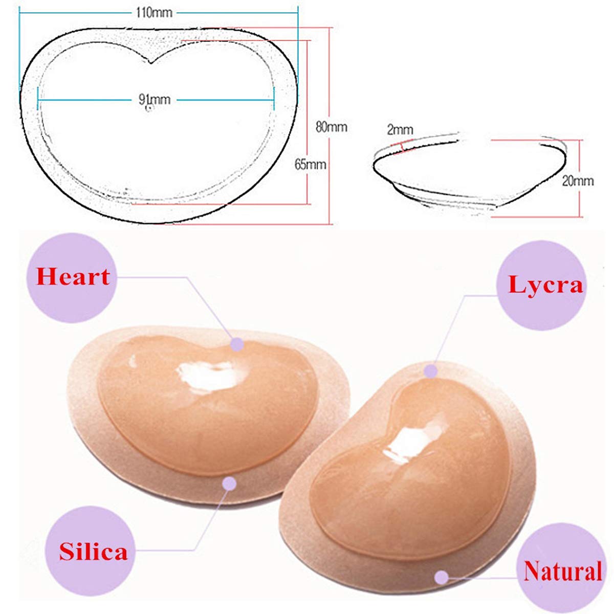 1組入りチェストプッシュアップ粘着ブラ、厚めスポンジブラパッ - Plunge Bra Push Up のレビューと価格