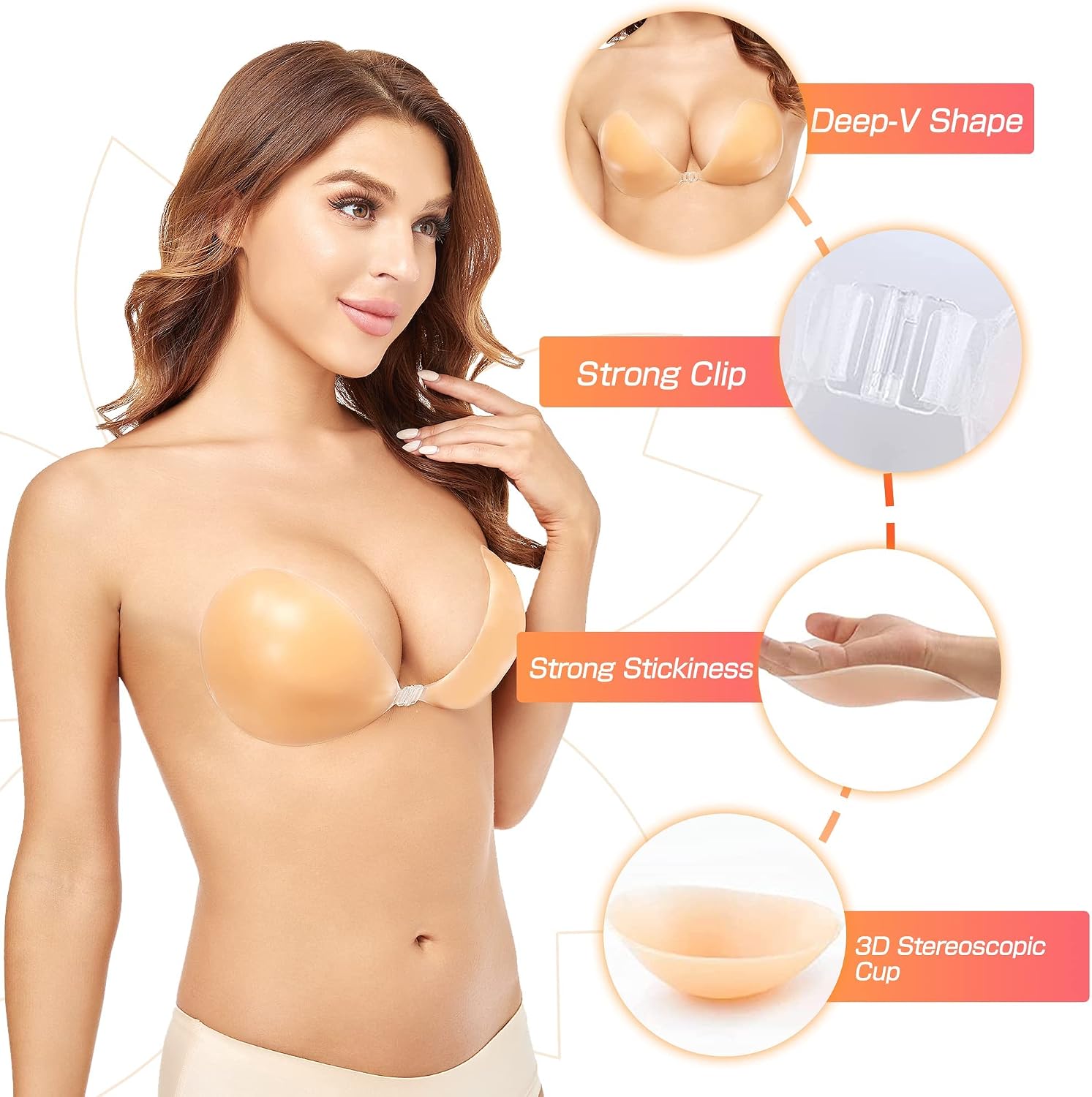 プッシュアップワイヤーレスソリッドシリコンブラ、再利用可能な - Push Up Bra Silicone のレビューと価格