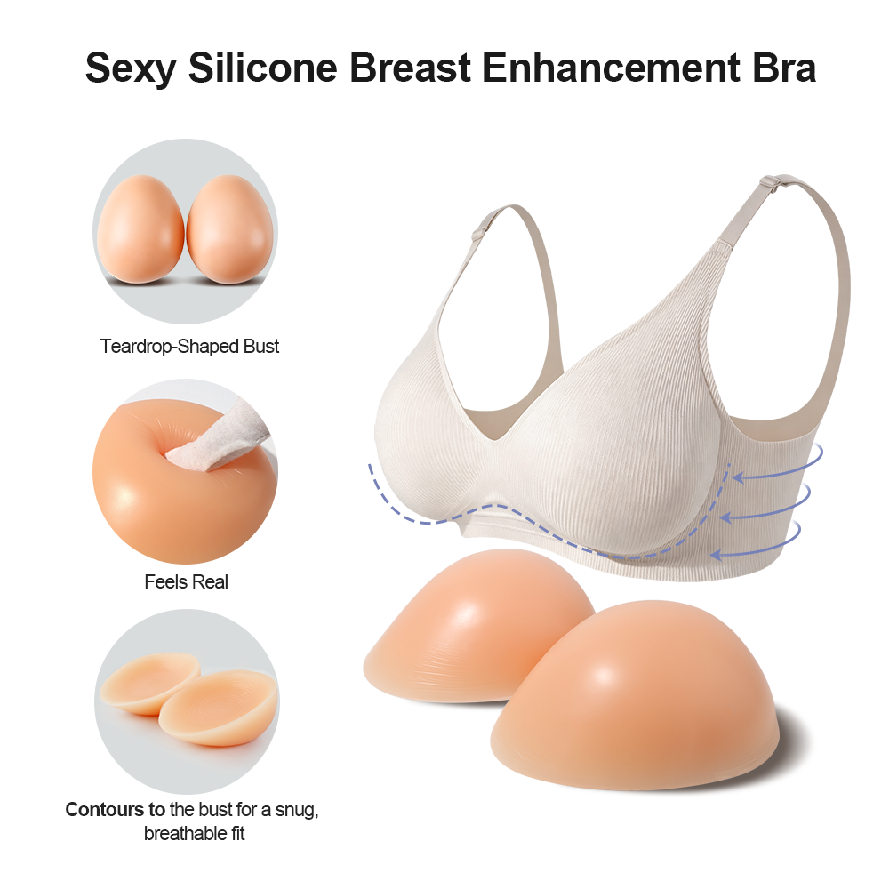 女性用シリコン製偽乳房フォーム下着、2-in-1偽乳ブラ付き - Push Up Bra Silicone のレビューと価格